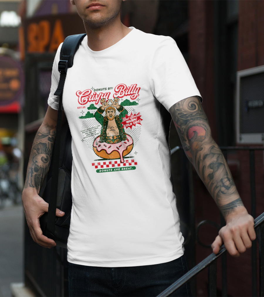 Donuts By Crispy Billy Est. 93 Warm And Delicious Retro Cartoon Wrestler T-Shirt
