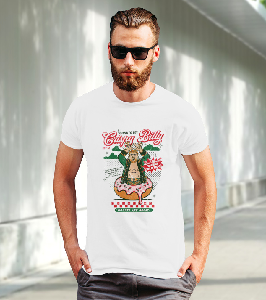 Donuts By Crispy Billy Est. 93 Warm And Delicious Retro Cartoon Wrestler T-Shirt