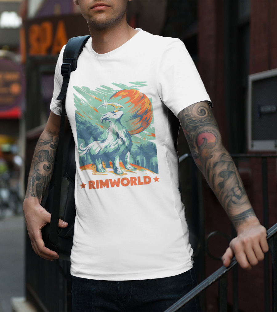 RimWorld Wisest Creature Celestial Spirit Wolf Planetary Backdrop T-Shirt
