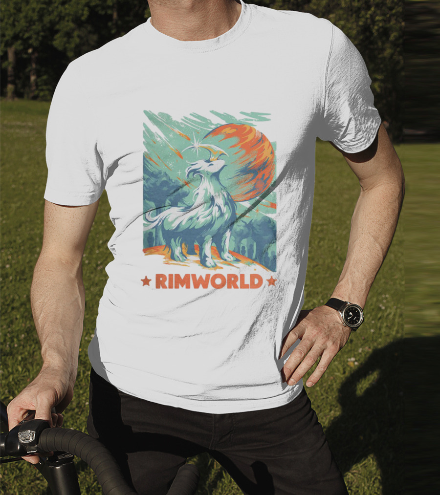 RimWorld Wisest Creature Celestial Spirit Wolf Planetary Backdrop T-Shirt