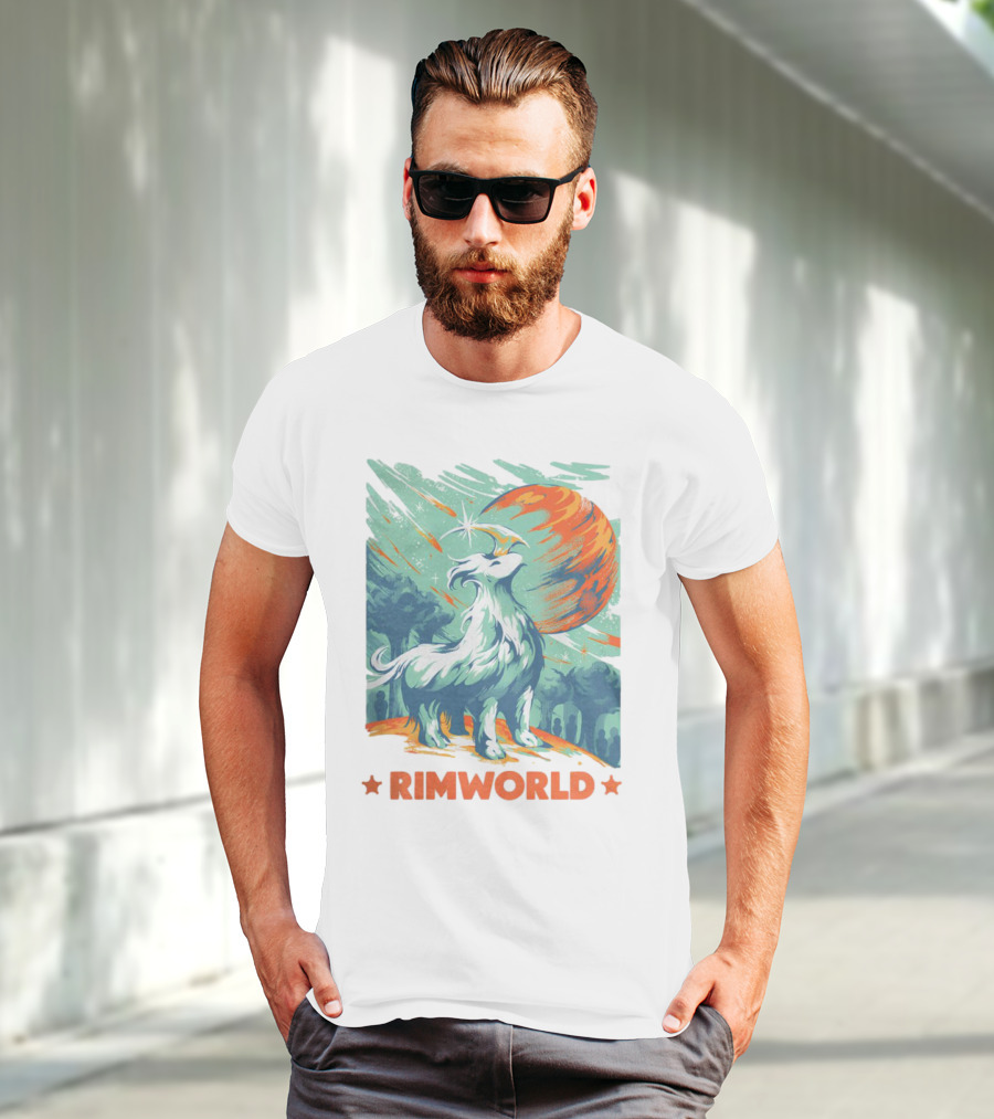 RimWorld Wisest Creature Celestial Spirit Wolf Planetary Backdrop T-Shirt