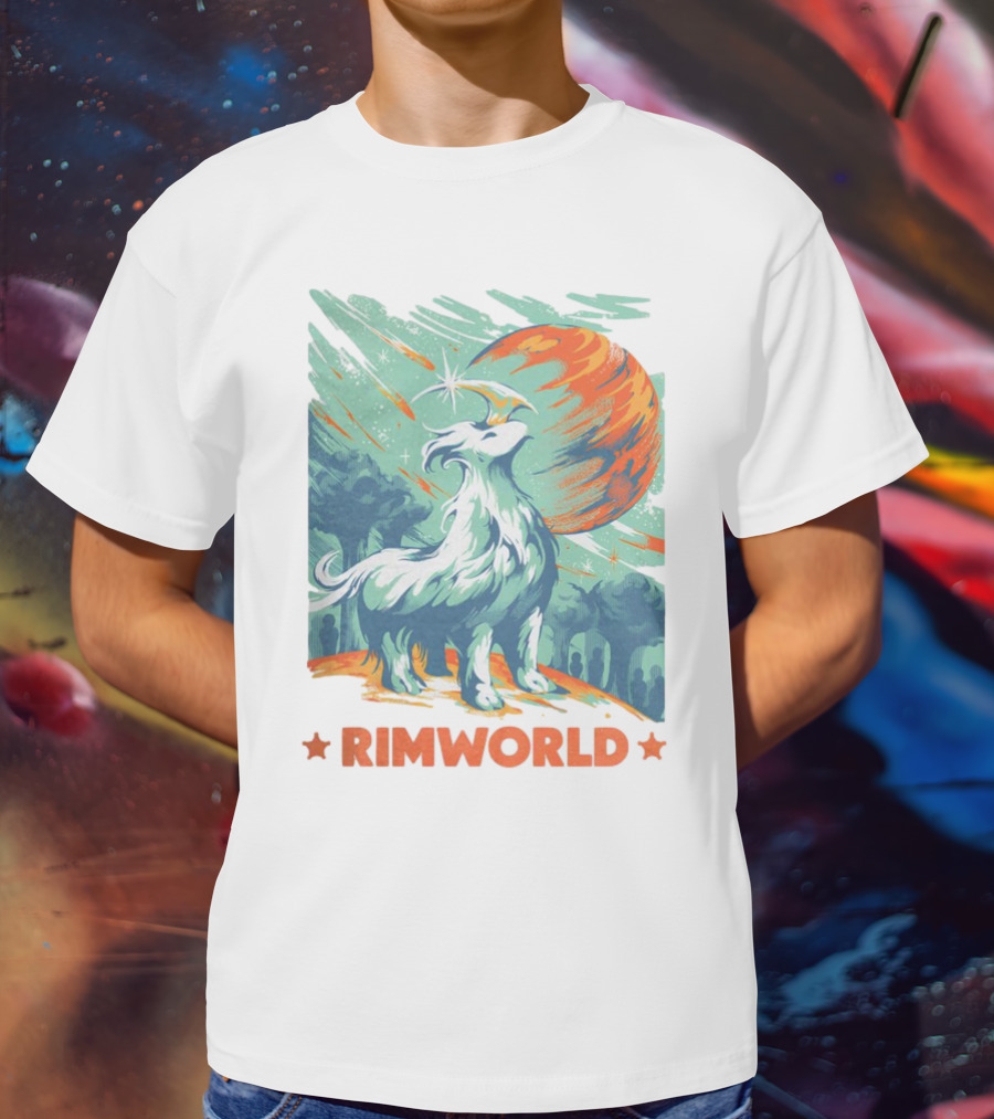 RimWorld Wisest Creature Celestial Spirit Wolf Planetary Backdrop T-Shirt