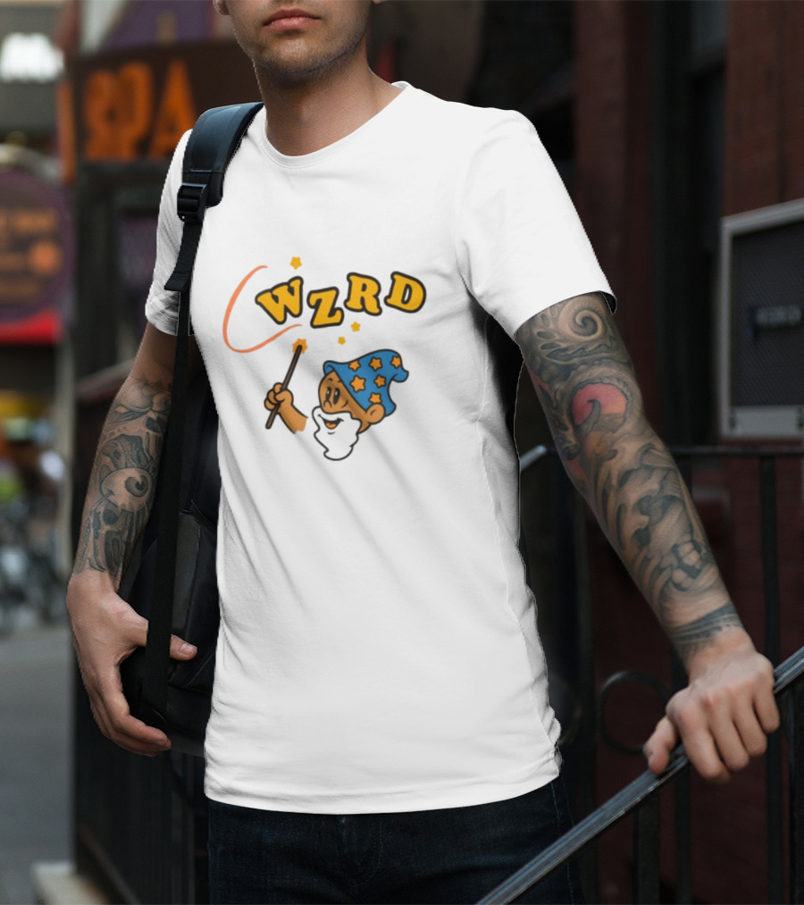 Wzrd Cartoon Wizard Wand And Stars T-Shirt