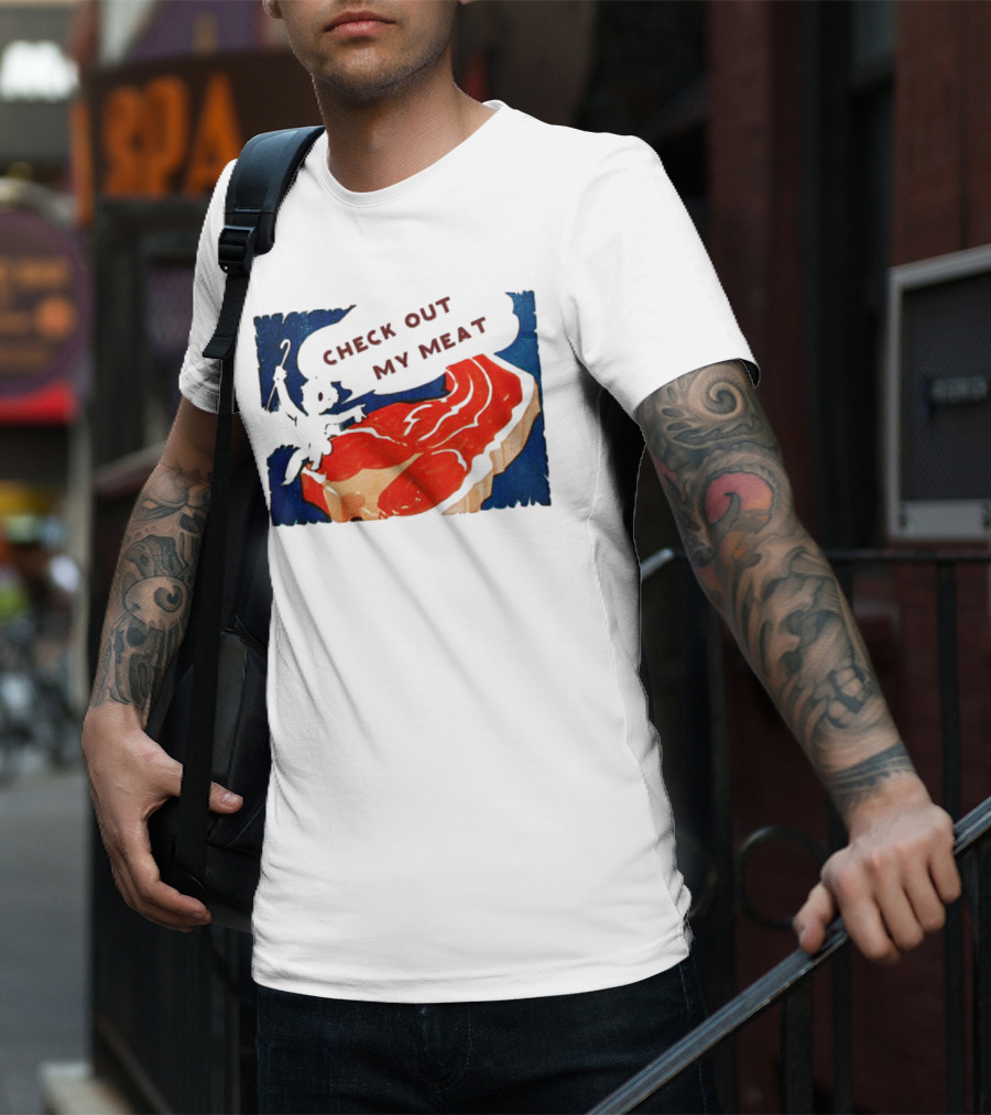 Vintage Check Out My Meat Steak Illustration T-Shirt
