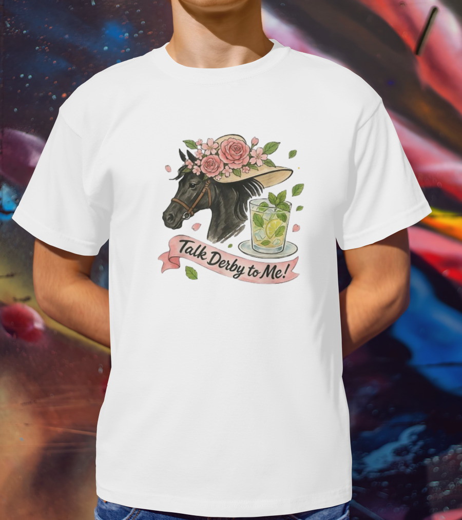 Talk Derby To Me Horse With Roses Hat And Mint Julep T-Shirt
