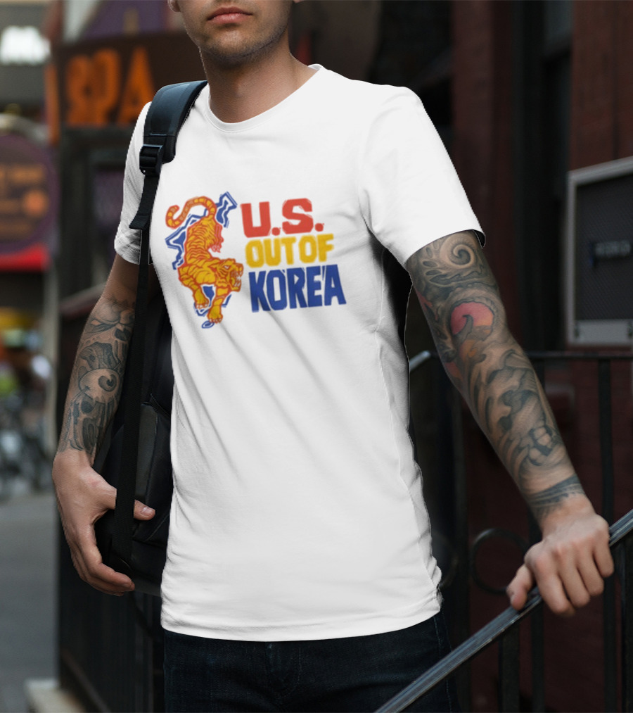 U.S. Out Of Korea Tiger Graphic Retro Style T-Shirt
