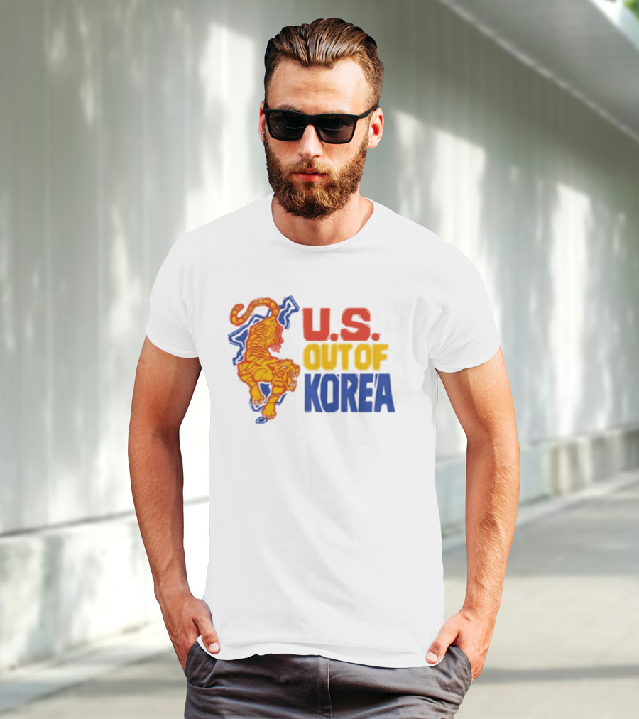 U.S. Out Of Korea Tiger Graphic Retro Style T-Shirt