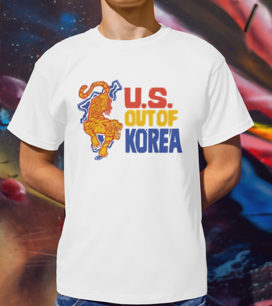 U.S. Out Of Korea Tiger Graphic Retro Style T-Shirt