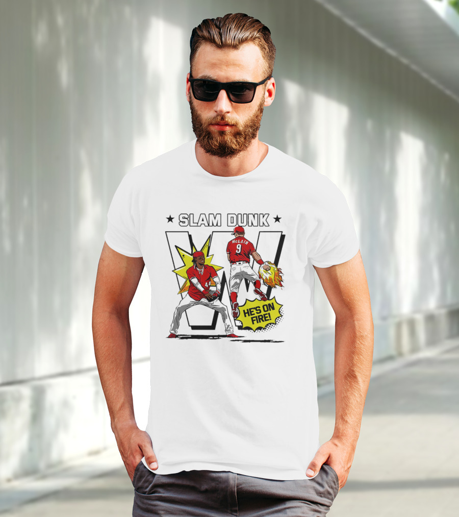 Slam Dunk Cincinnati Reds Elly De La Cruz And Matt McLain He’s On Fire T-Shirt