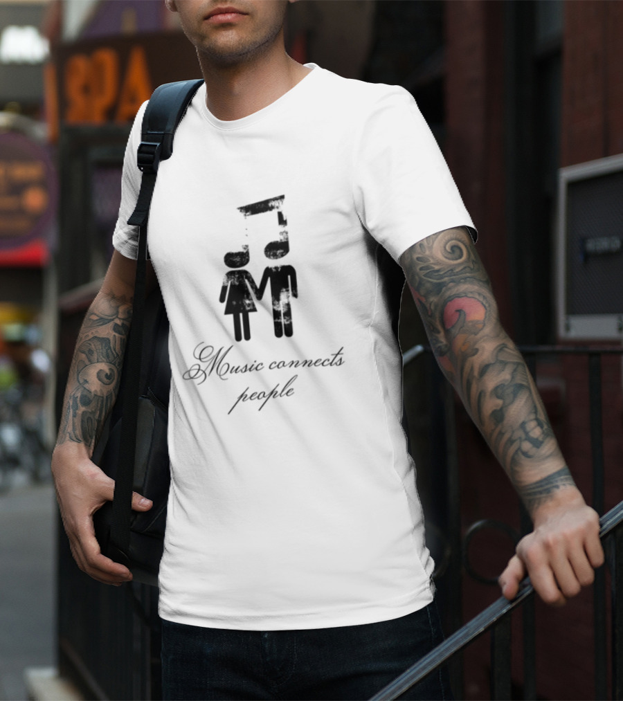 Slechthart Music Connects People Robot And Teddy Bear Illustration T-Shirt