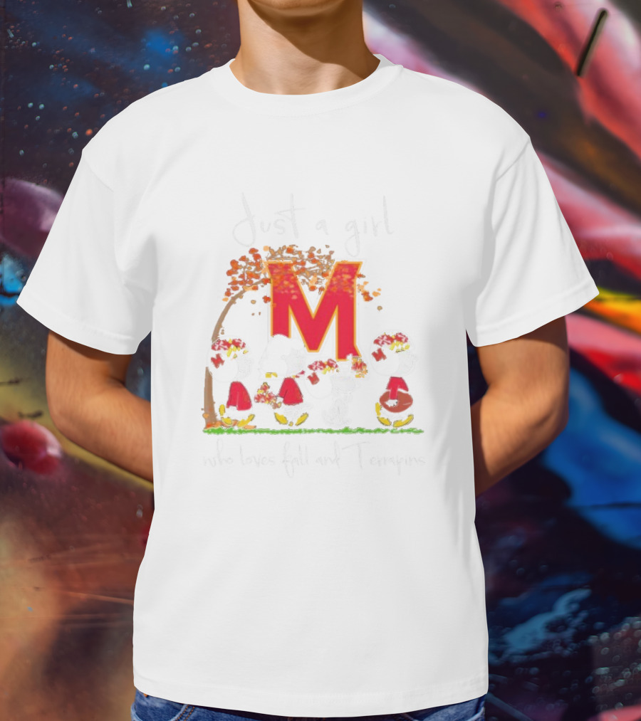 Just A Girl Who Loves Fall And Maryland Terrapins Snoopy Peanuts T-Shirt