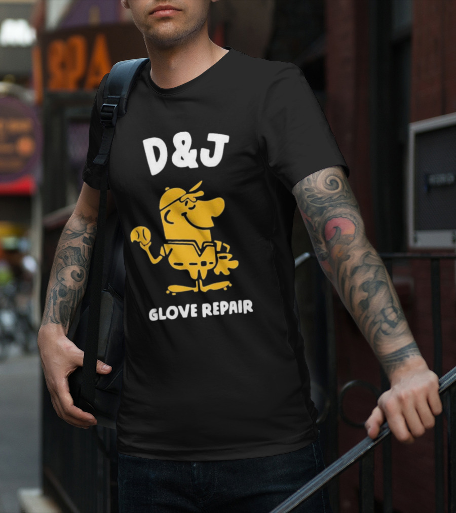 D&J Glove Repair Baseball Character With Cap And Ball T-Shirt