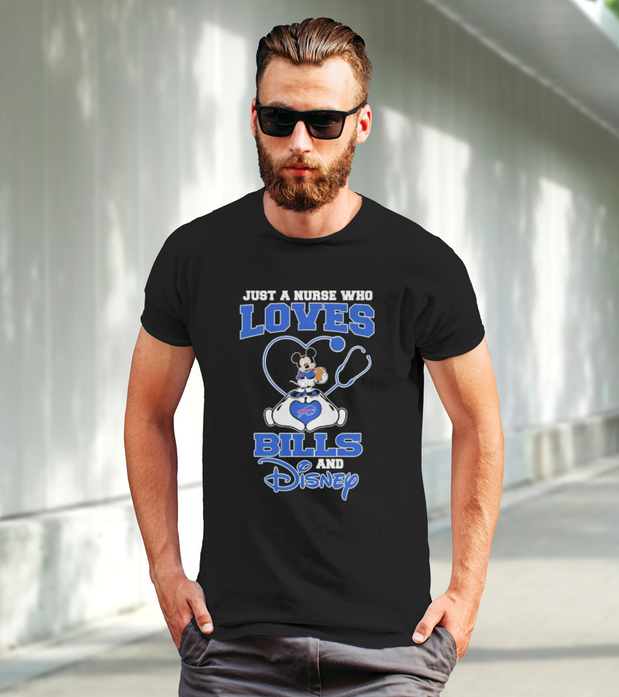 Just A Nurse Who Loves Buffalo Bills Mickey Mouse Disney Stethoscope T-Shirt