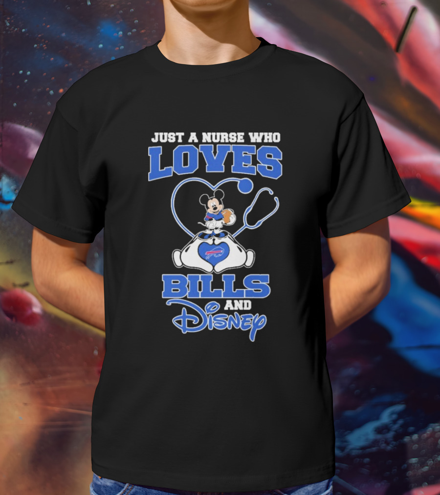 Just A Nurse Who Loves Buffalo Bills Mickey Mouse Disney Stethoscope T-Shirt