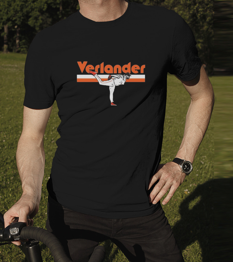 Verlander Pitcher Pose San Francisco 35 Orange White Baseball T-Shirt