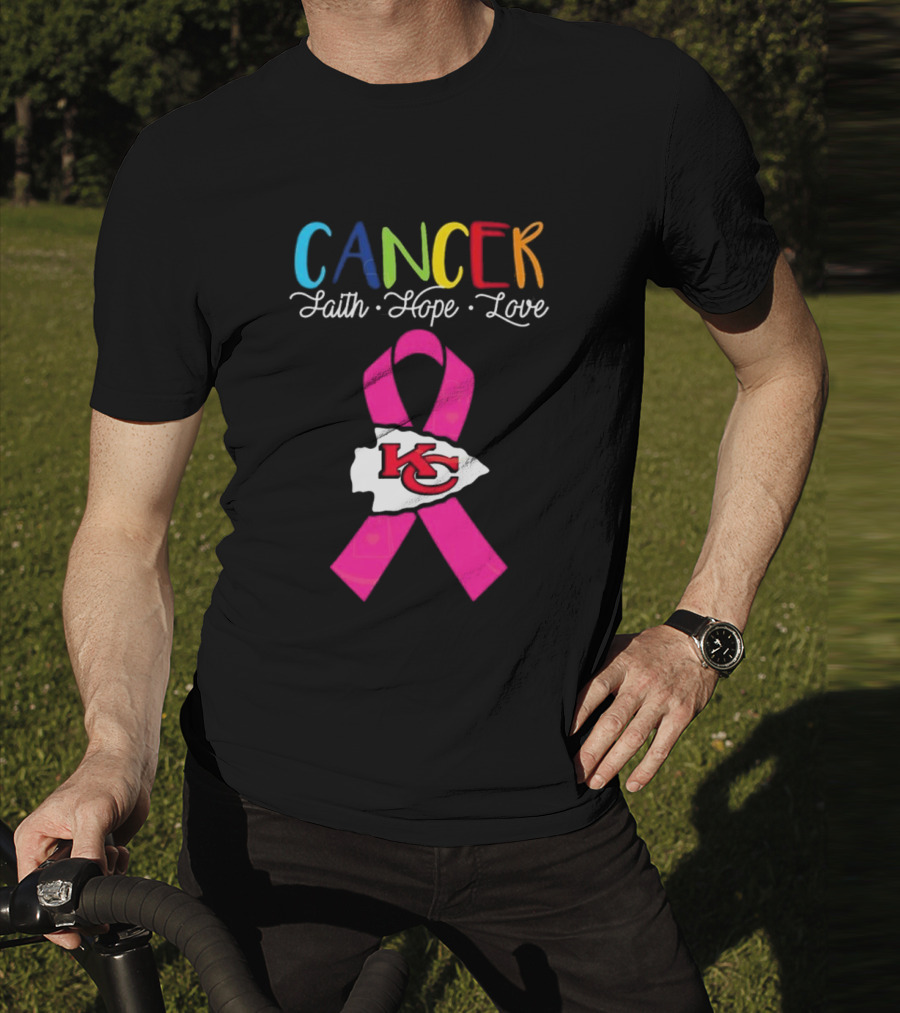 Kansas City Chiefs Pink Ribbon Cancer Faith Hope Love 2025 T-Shirt