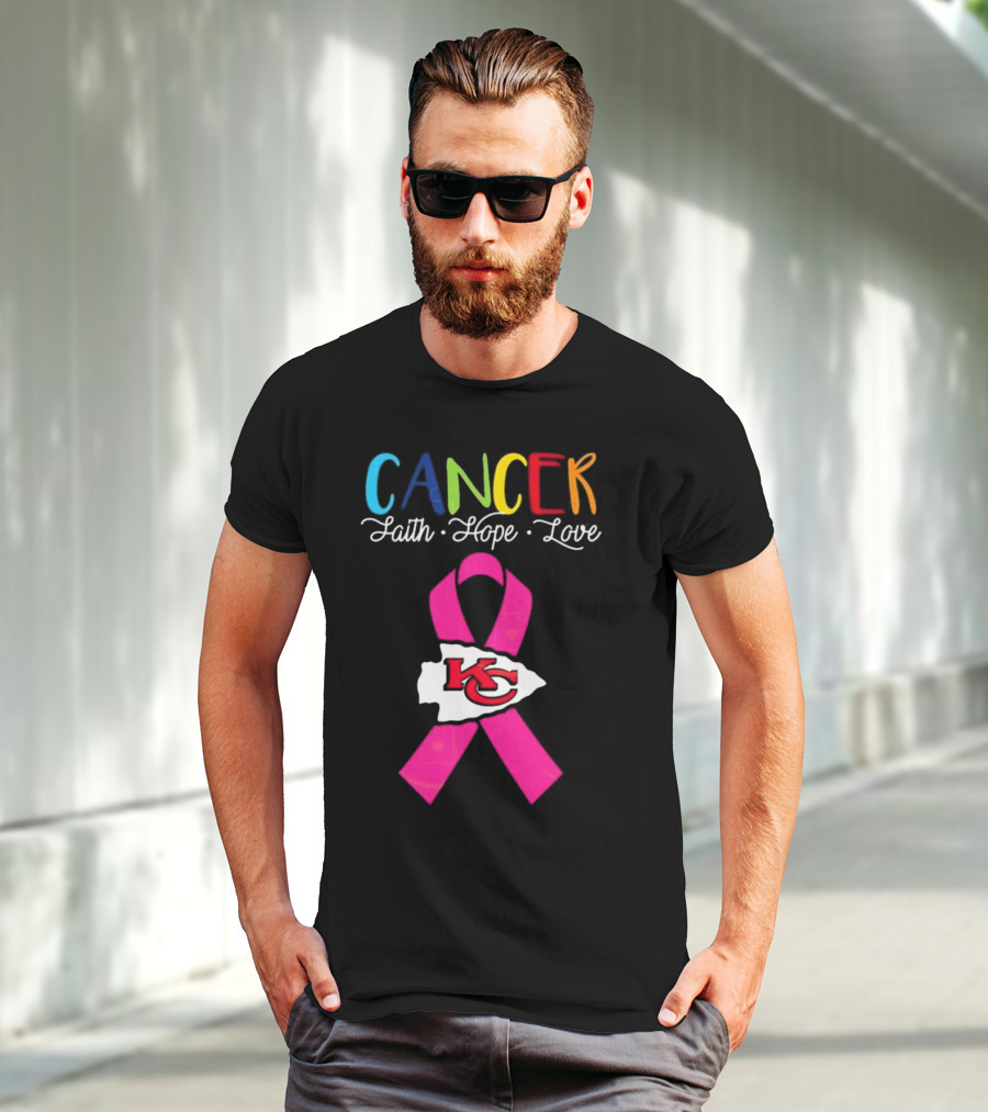 Kansas City Chiefs Pink Ribbon Cancer Faith Hope Love 2025 T-Shirt