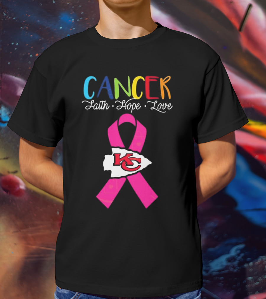 Kansas City Chiefs Pink Ribbon Cancer Faith Hope Love 2025 T-Shirt