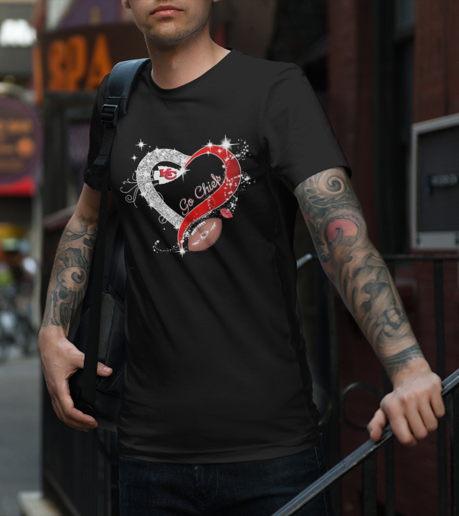 Kansas City Chiefs Heart Shape Football Go Chiefs T-Shirt