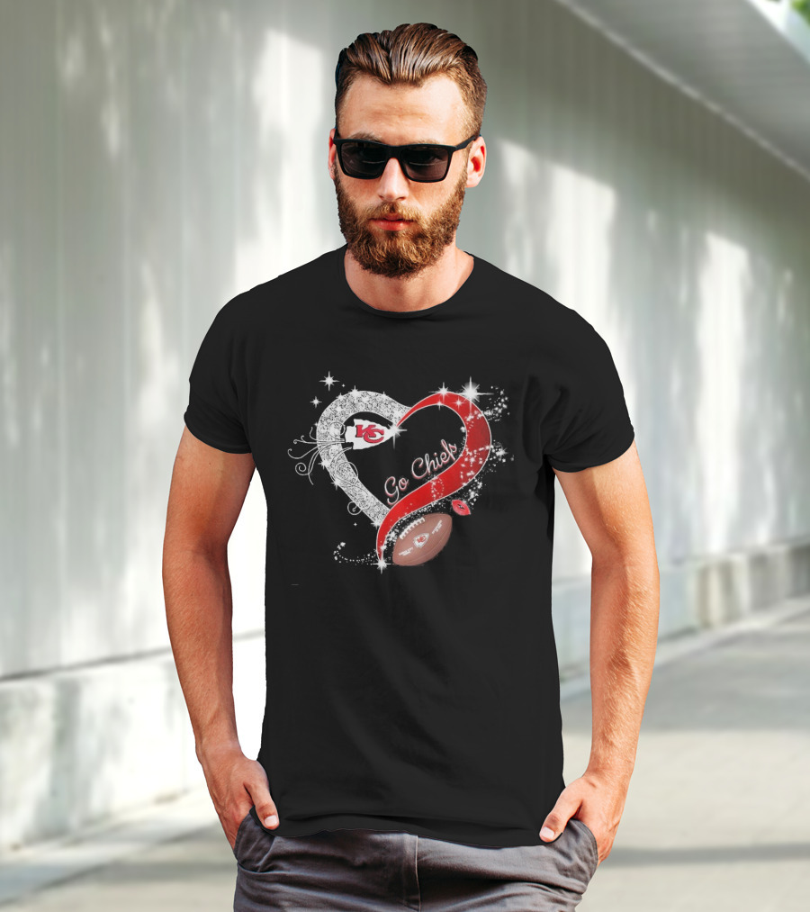 Kansas City Chiefs Heart Shape Football Go Chiefs T-Shirt