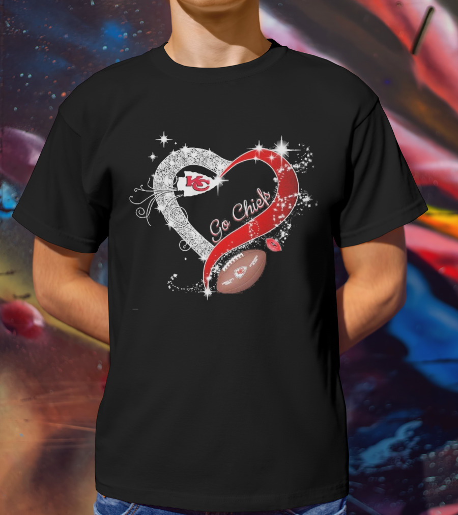 Kansas City Chiefs Heart Shape Football Go Chiefs T-Shirt