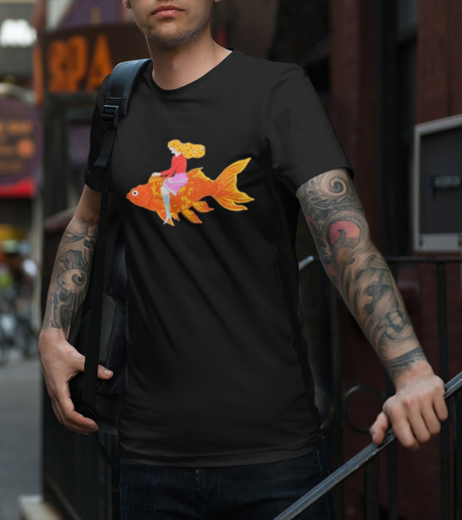Kate Bollinger Riding A Goldfish In A Whimsical Style T-Shirt