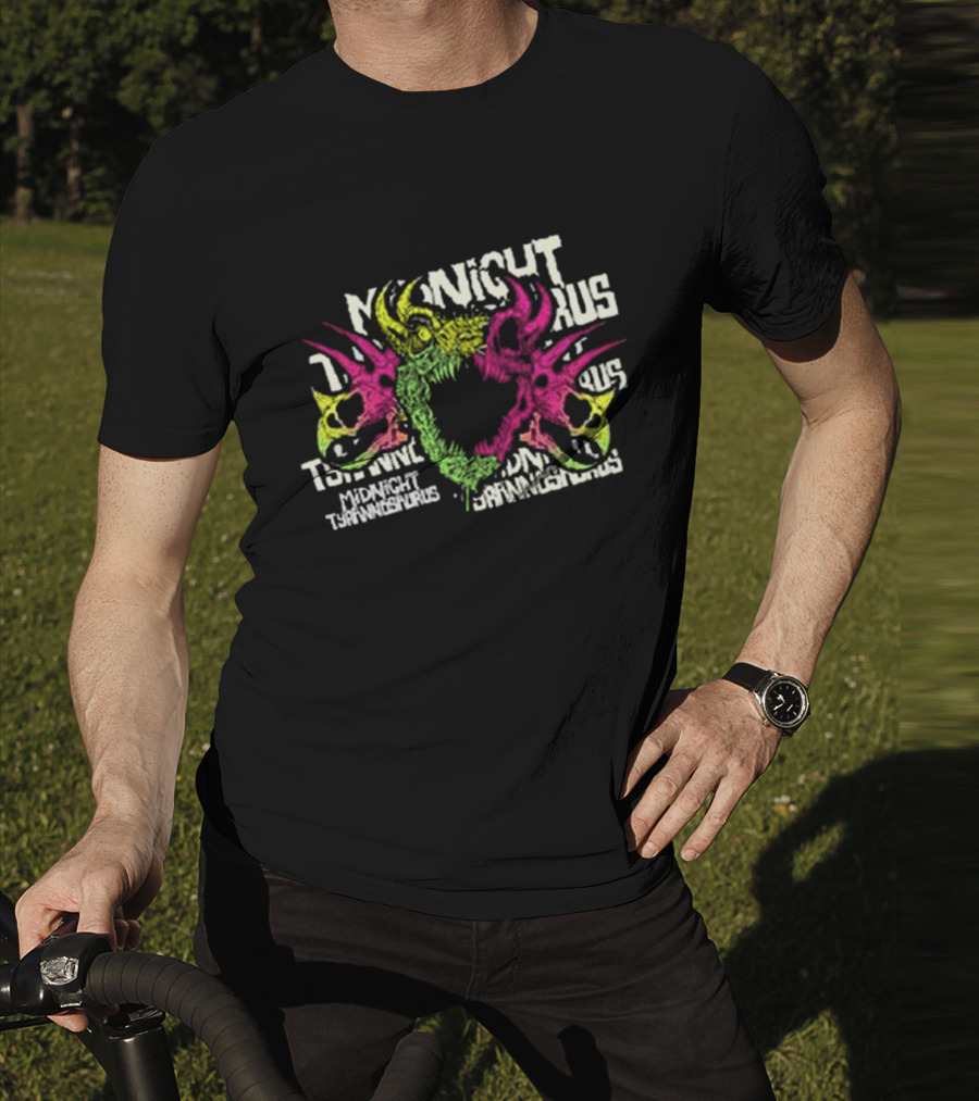 KT8 Midnight Tyrannosaurus Neon Pink Green Skull Illustration T-Shirt
