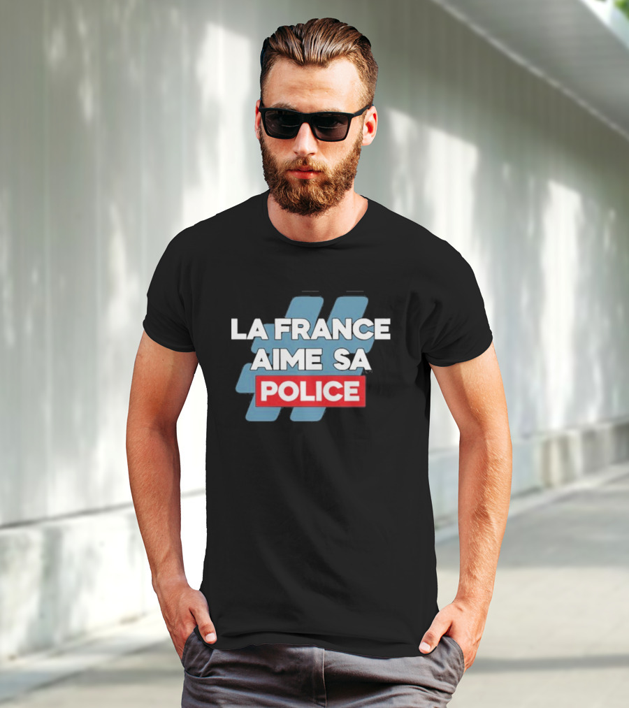 La France Aime Sa Police Hashtag Red Rectangle T-Shirt
