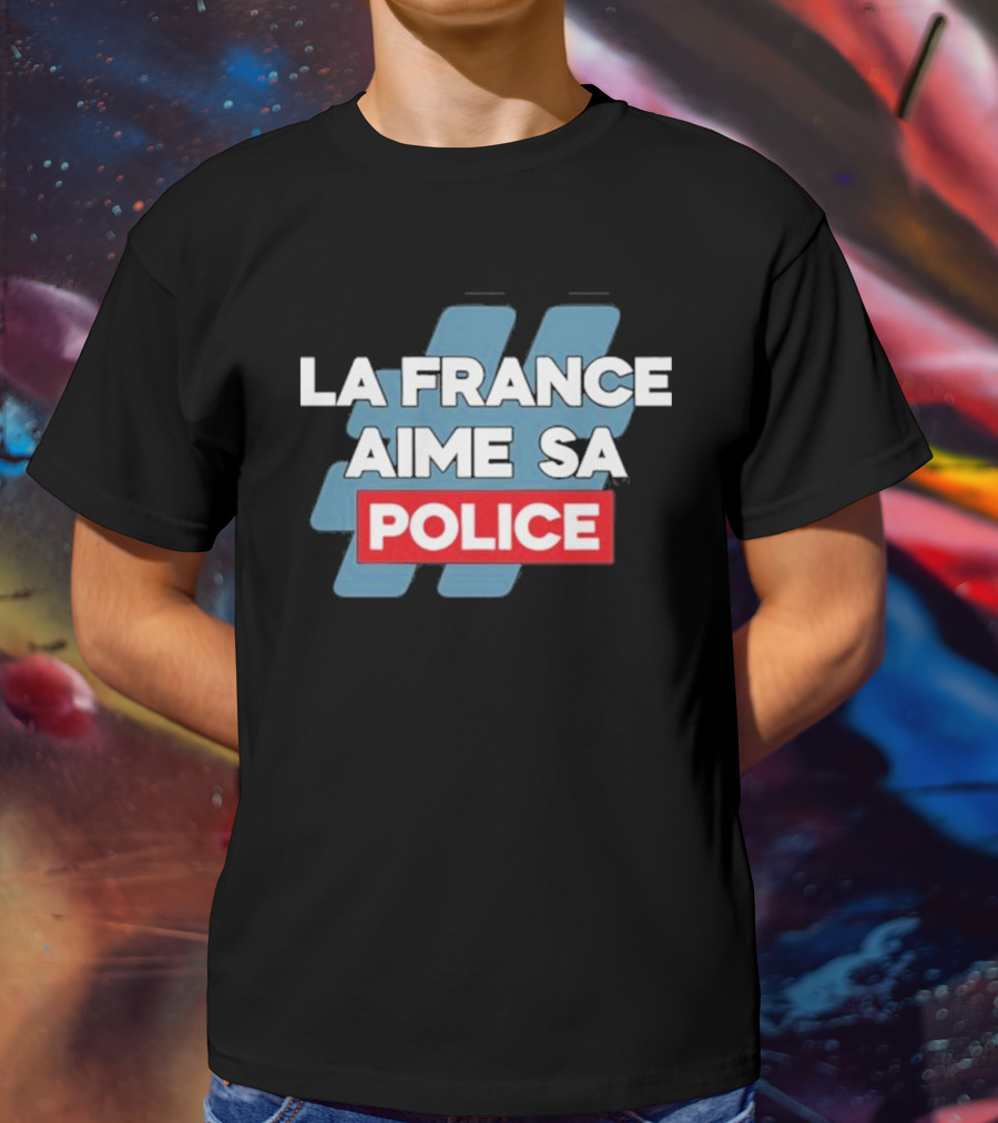La France Aime Sa Police Hashtag Red Rectangle T-Shirt