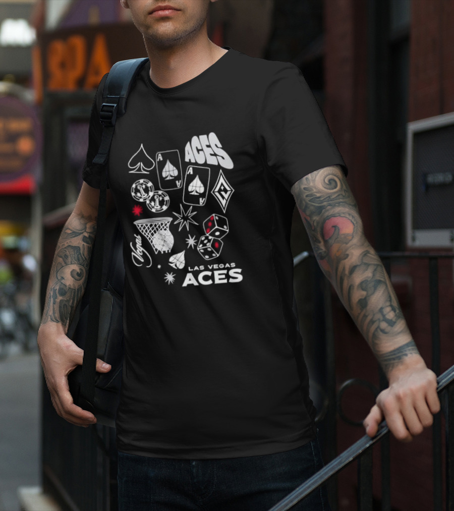 Las Vegas Aces Playing Cards Dice Basketball Hoop Casino Elements T-Shirt