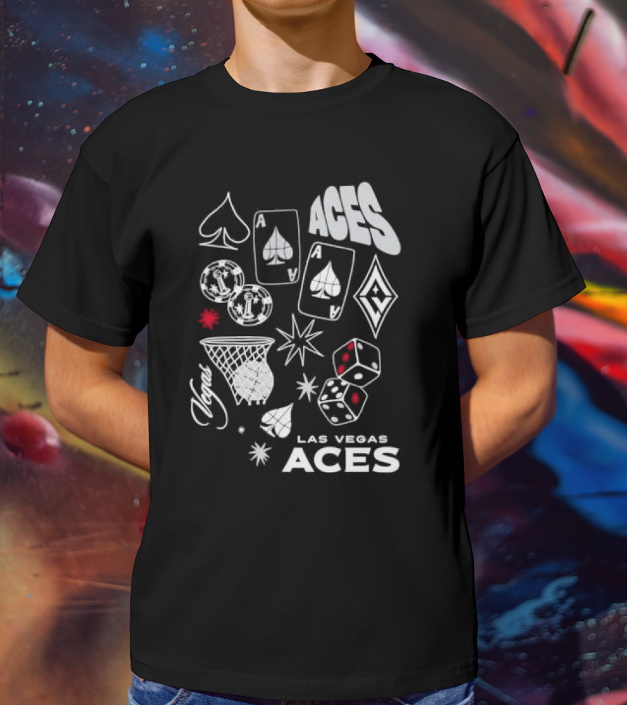 Las Vegas Aces Playing Cards Dice Basketball Hoop Casino Elements T-Shirt