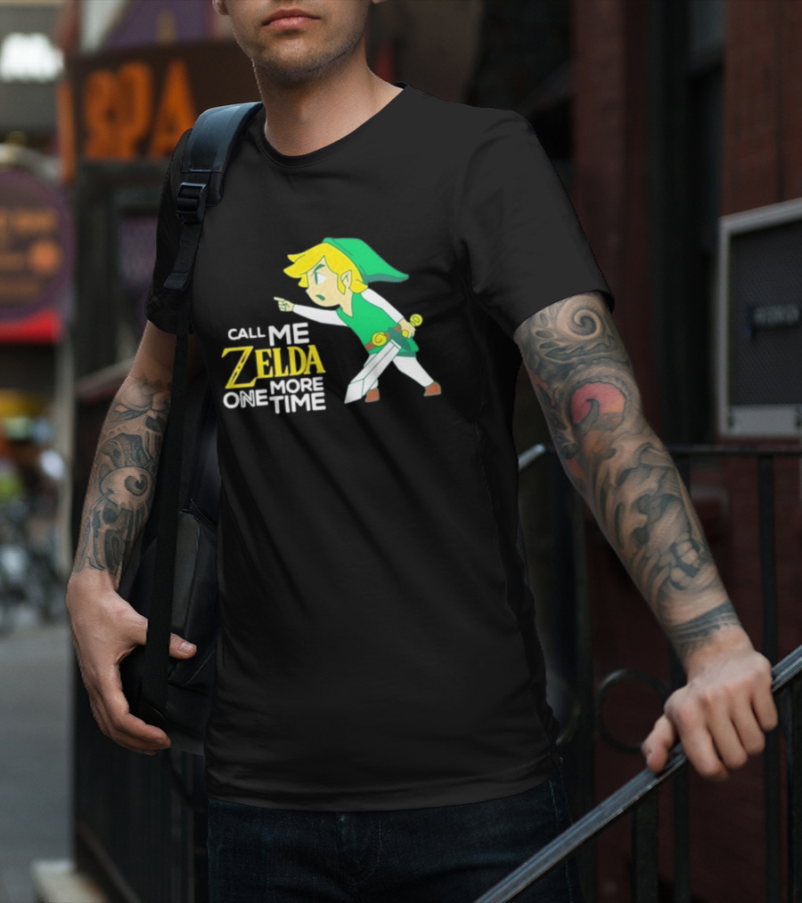 Call Me Zelda One More Time With Green-Capped Blonde Sword Character T-Shirt