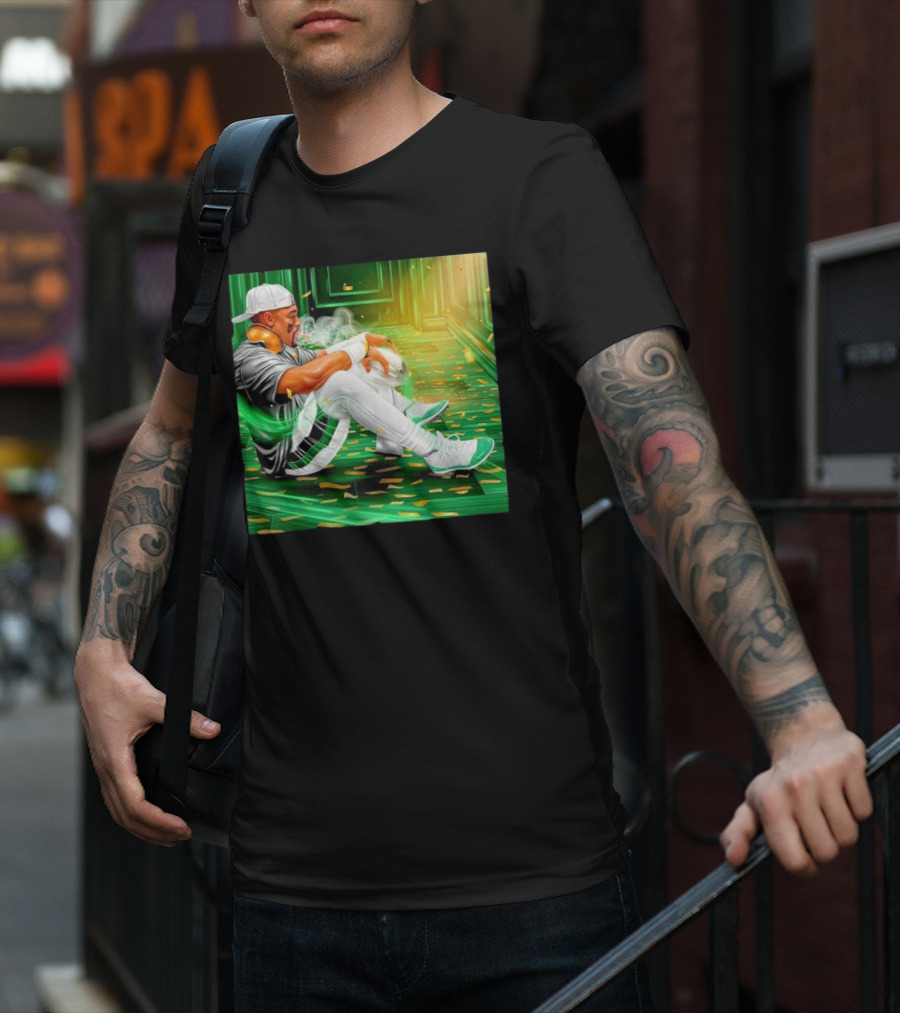 Legendary Jalen Hurts Smoking Cigar MVP Champs Celebration Green Aura T-Shirt
