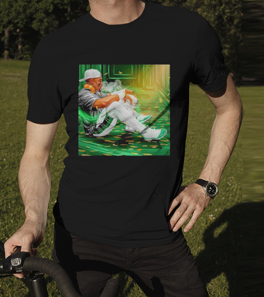 Legendary Jalen Hurts Smoking Cigar MVP Champs Celebration Green Aura T-Shirt