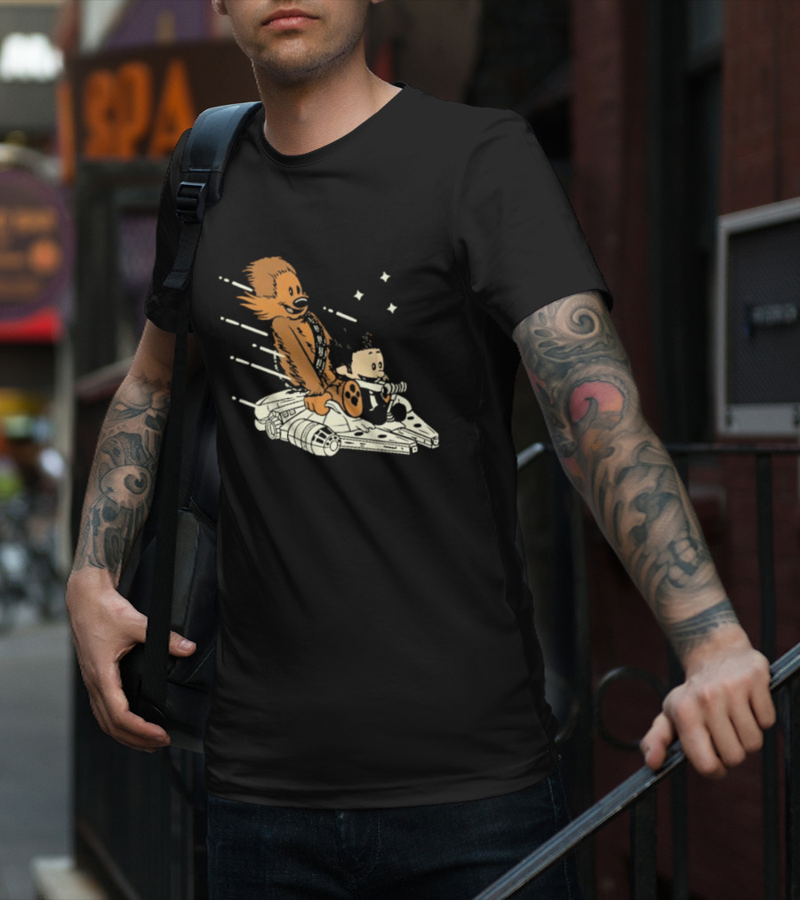 Less Than 12 Parsecs Chewbacca And Calvin Style Space Adventure T-Shirt