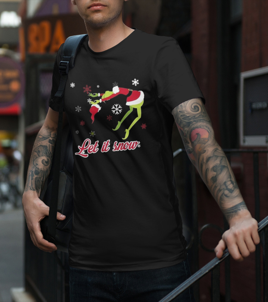 Let It Snow How The Grinch Stole Christmas Santa Hat Snowflakes T-Shirt