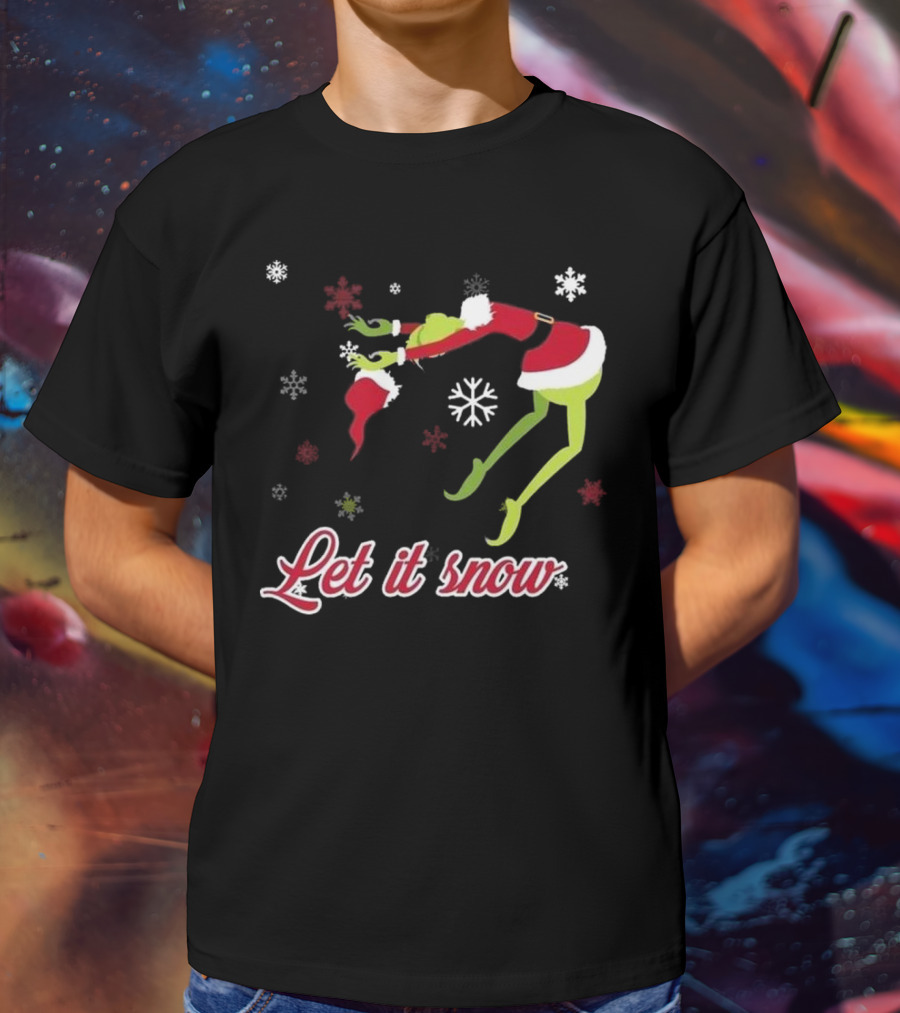 Let It Snow How The Grinch Stole Christmas Santa Hat Snowflakes T-Shirt