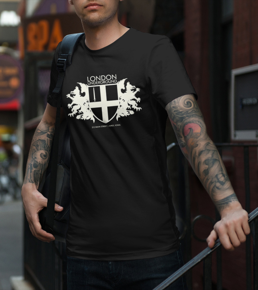 London Underground 232 Main Street Ames Iowa Heraldic Crest Design T-Shirt