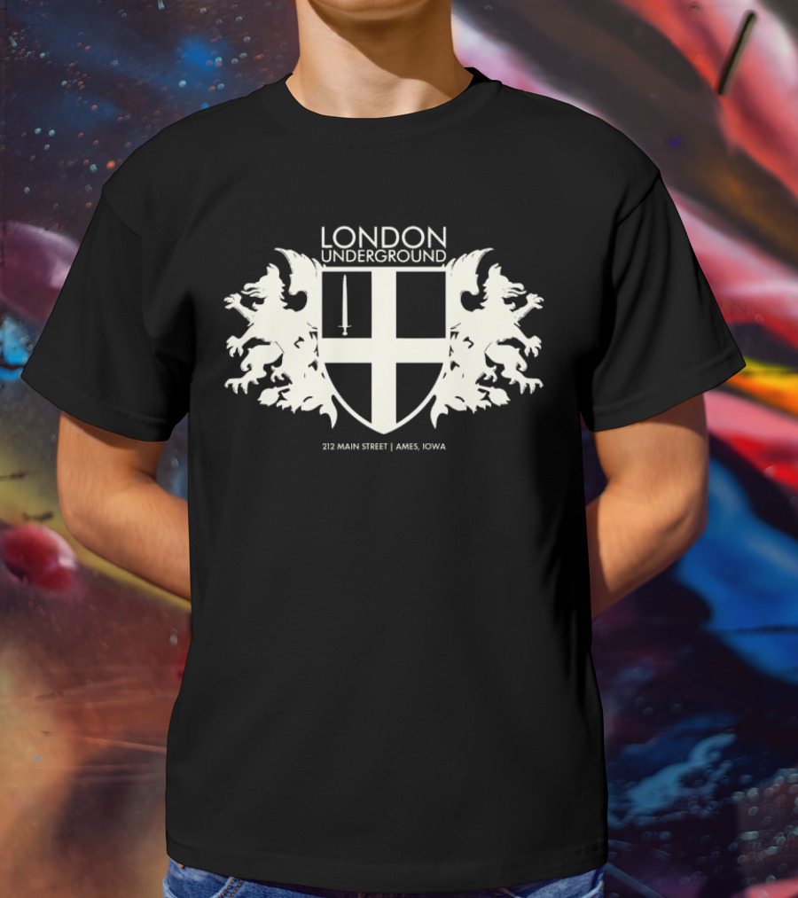 London Underground 232 Main Street Ames Iowa Heraldic Crest Design T-Shirt