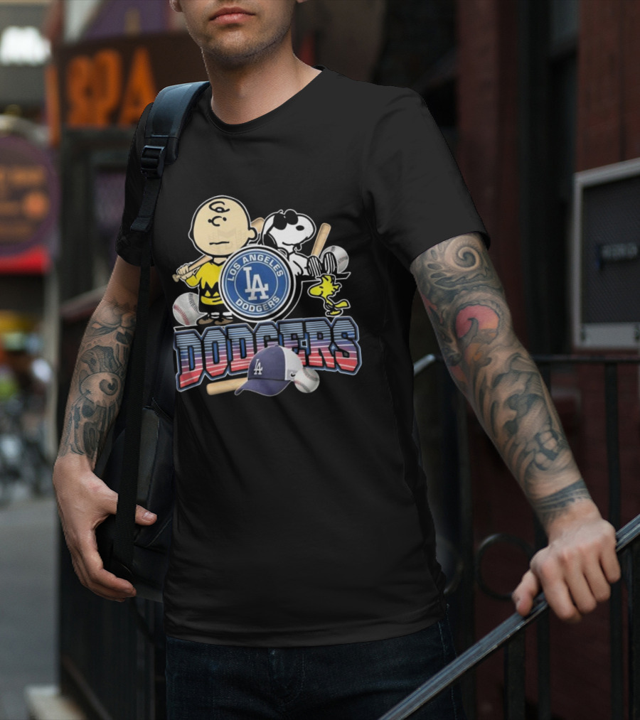 Los Angeles Dodgers Peanuts 2025 Charlie Brown Snoopy Woodstock Baseball Cap T-Shirt