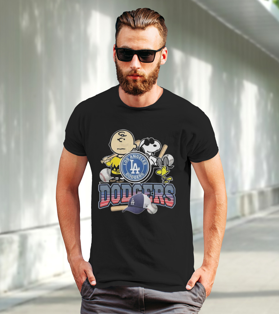 Los Angeles Dodgers Peanuts 2025 Charlie Brown Snoopy Woodstock Baseball Cap T-Shirt
