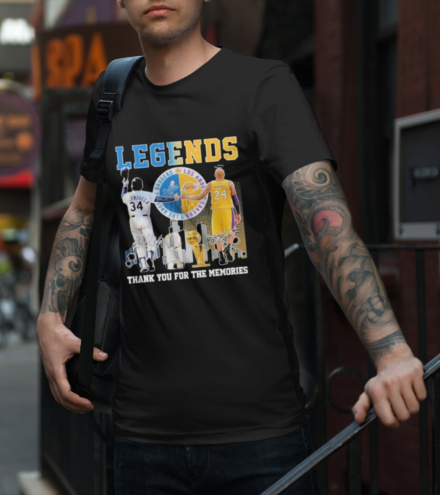 Los Angeles Legends Dodgers Valenzuela Lakers Bryant Thank You For The Memories T-Shirt
