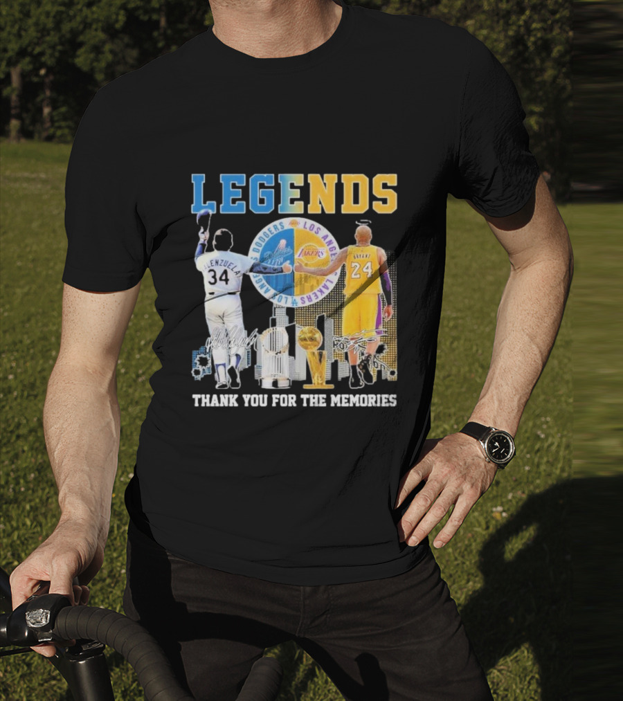 Los Angeles Legends Dodgers Valenzuela Lakers Bryant Thank You For The Memories T-Shirt