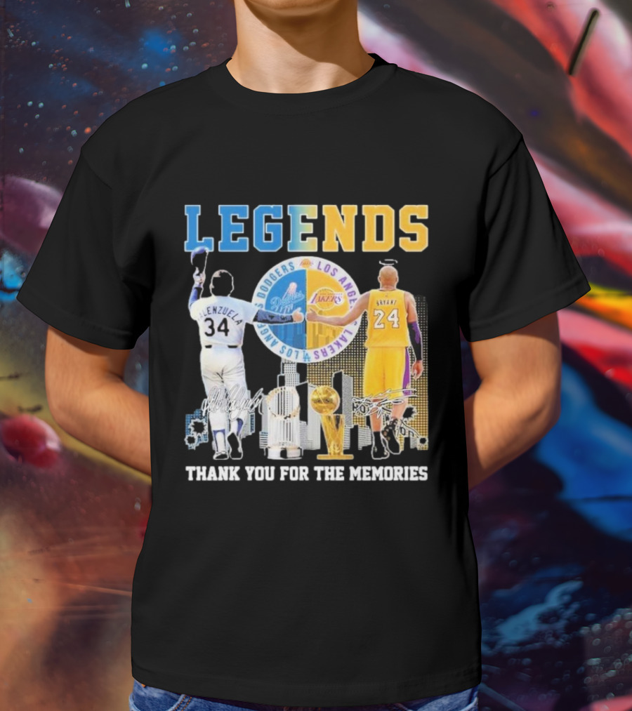 Los Angeles Legends Dodgers Valenzuela Lakers Bryant Thank You For The Memories T-Shirt