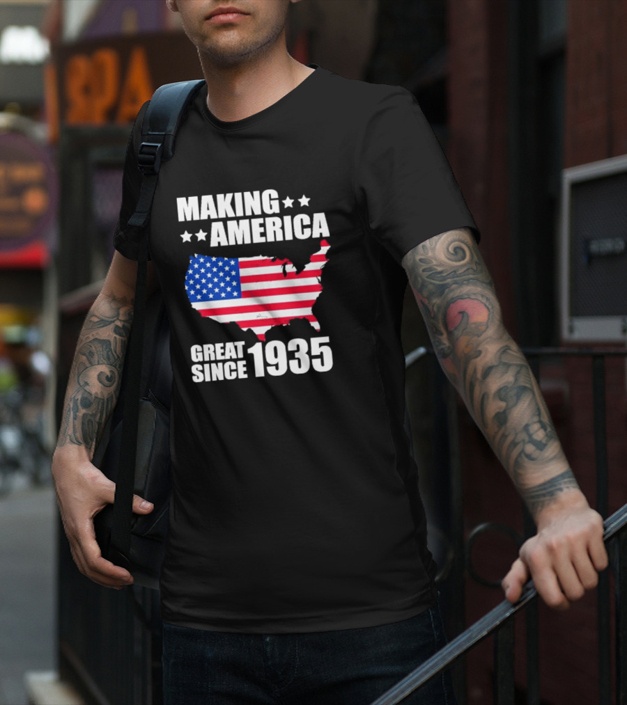 Making America Great Since 1935 USA Flag Map Stars T-Shirt