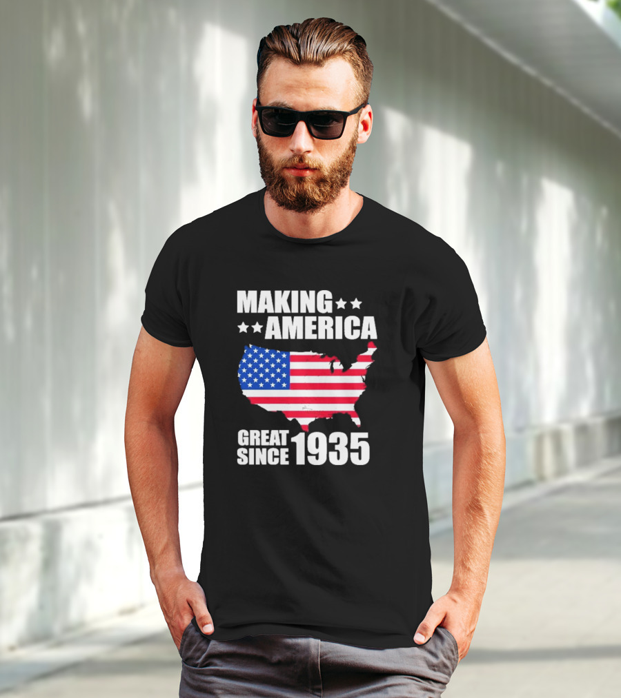 Making America Great Since 1935 USA Flag Map Stars T-Shirt