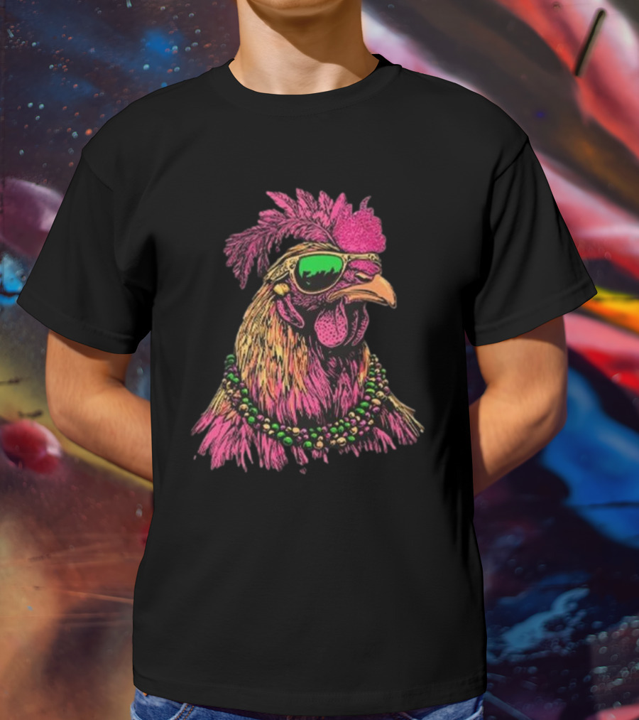Mardi Gras Chicken Beads And Sunglasses Vibrant Rooster T-Shirt