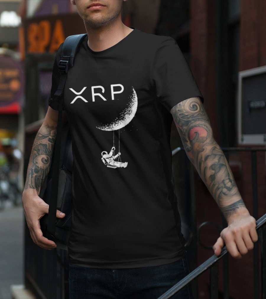 XRP Crypto Astronaut Swinging On Moon T-Shirt