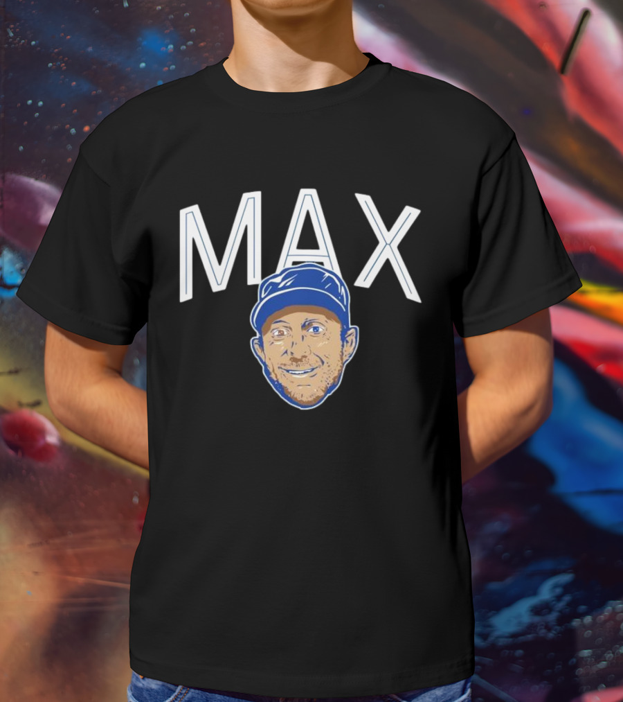 MAX Scherzer Blue Cap Smiling Face Illustration T-Shirt