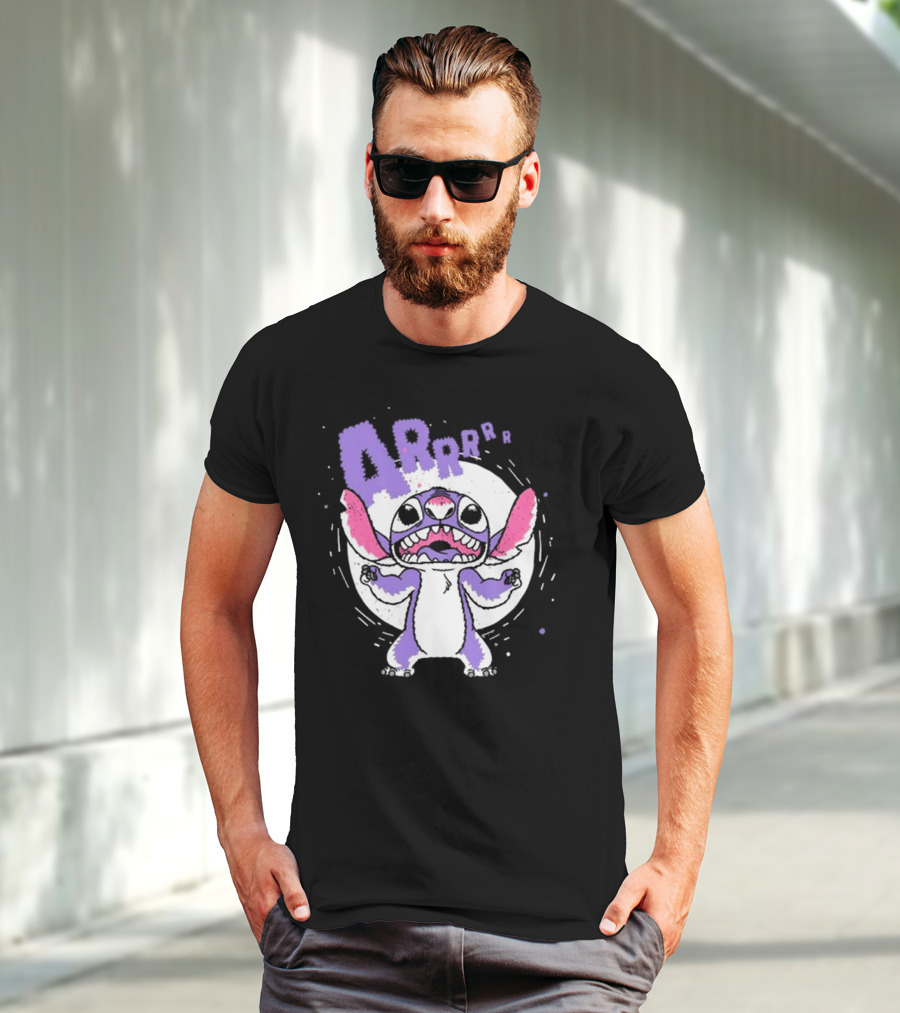 Midnight Stitch ARRp Purple Alien Character With Moon Background T-Shirt